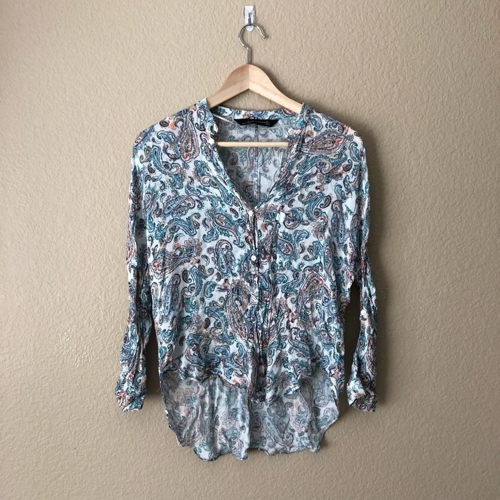Zara woman Printed sheer rolled sleeve blouse - Picture 2 of 5